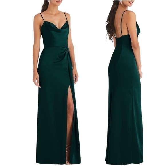 Dessy Collection Size 0 Evergreen Cowl Neck Evening Gown - Picture 1 of 10